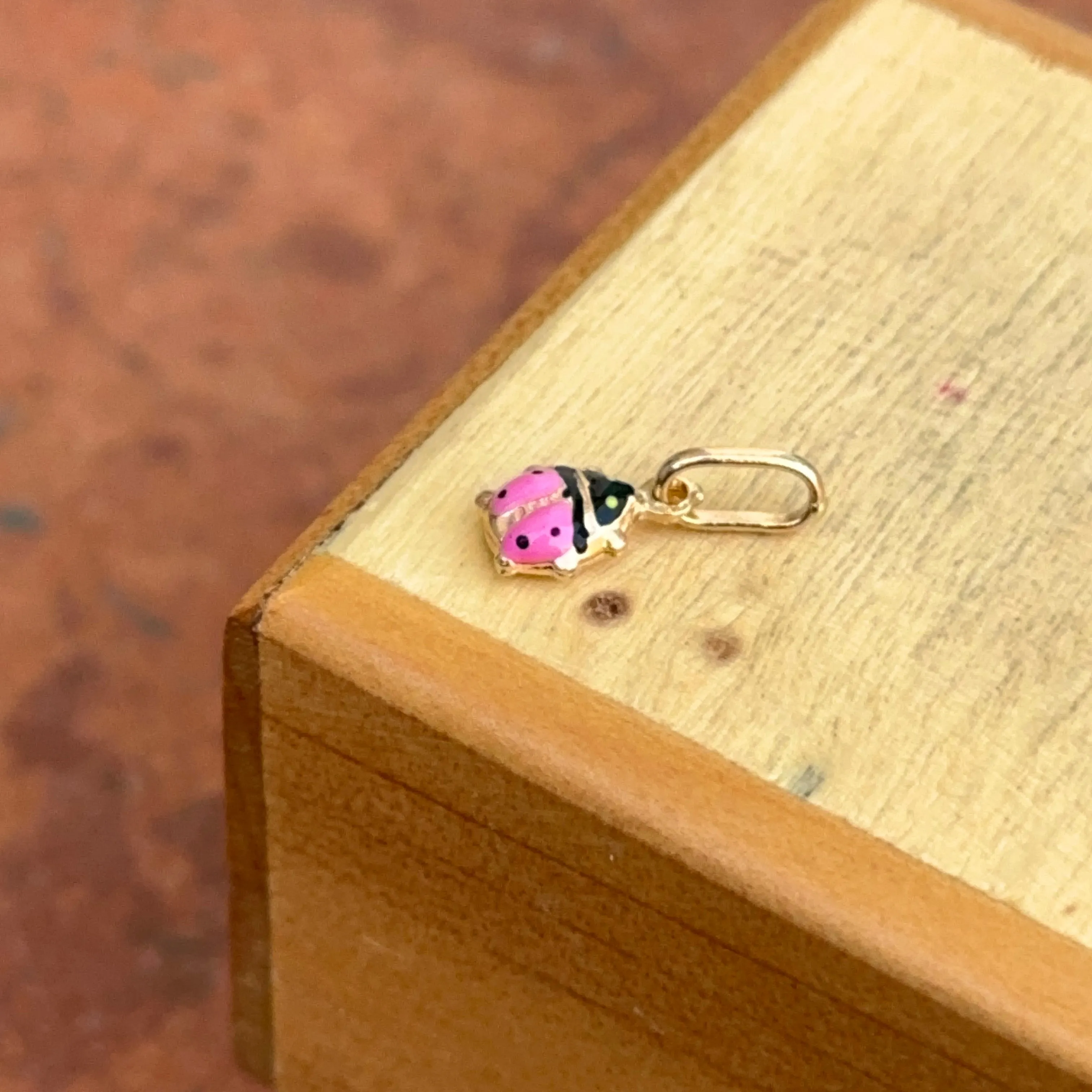14KT Yellow Gold Mini Pink Ladybug Pendant Charm 5mm