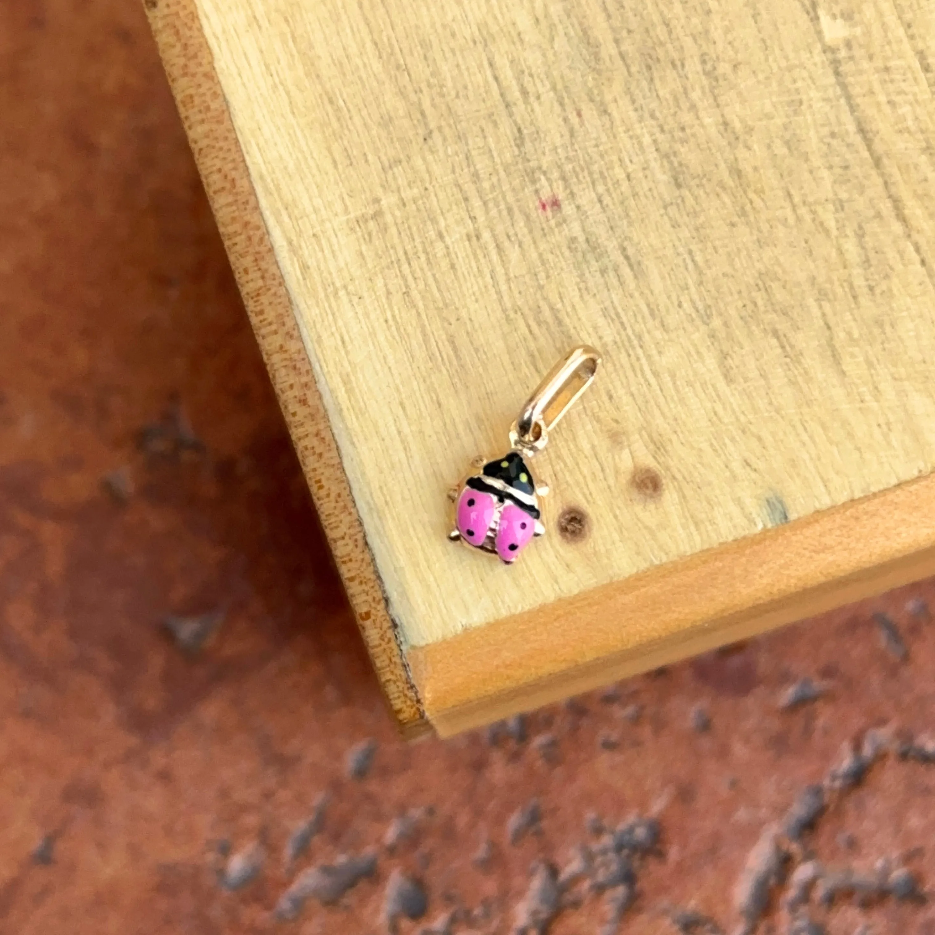 14KT Yellow Gold Mini Pink Ladybug Pendant Charm 5mm