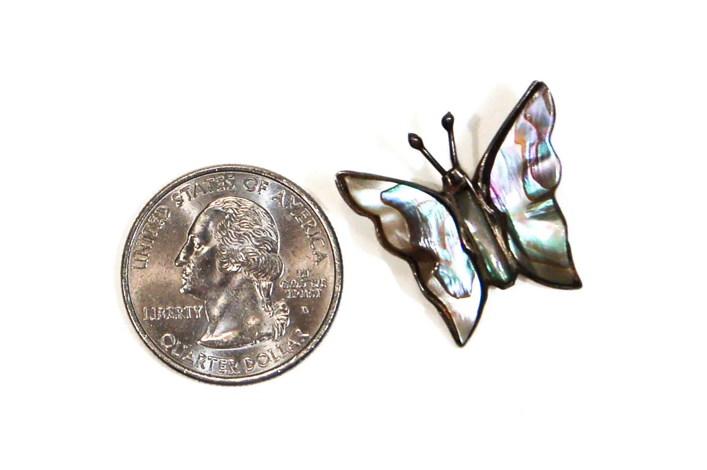 1970's Sterling Silver Abalone Butterfly Pendant