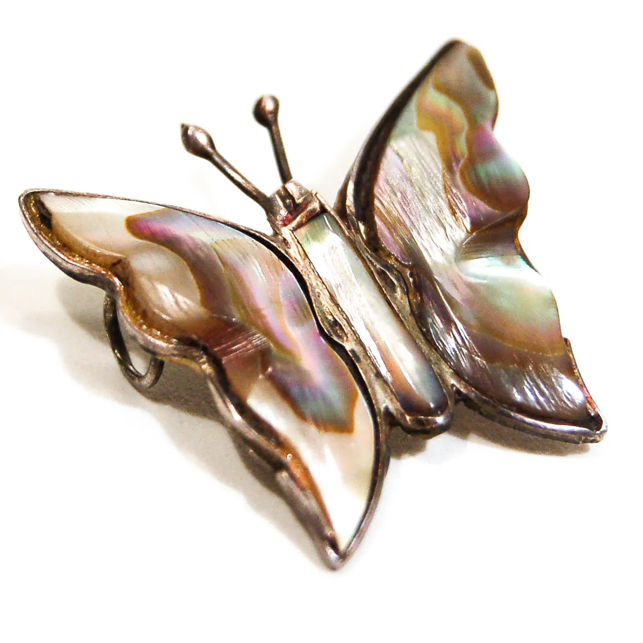 1970's Sterling Silver Abalone Butterfly Pendant