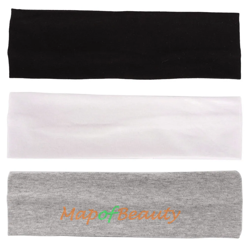 3 Pack Yoga Headbands Stretchy Cotton Head Band Hairwarp Sports Running Exercise Gym