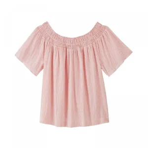 A New Day Women's Striped Short Sleeve Smocked Yoke Top