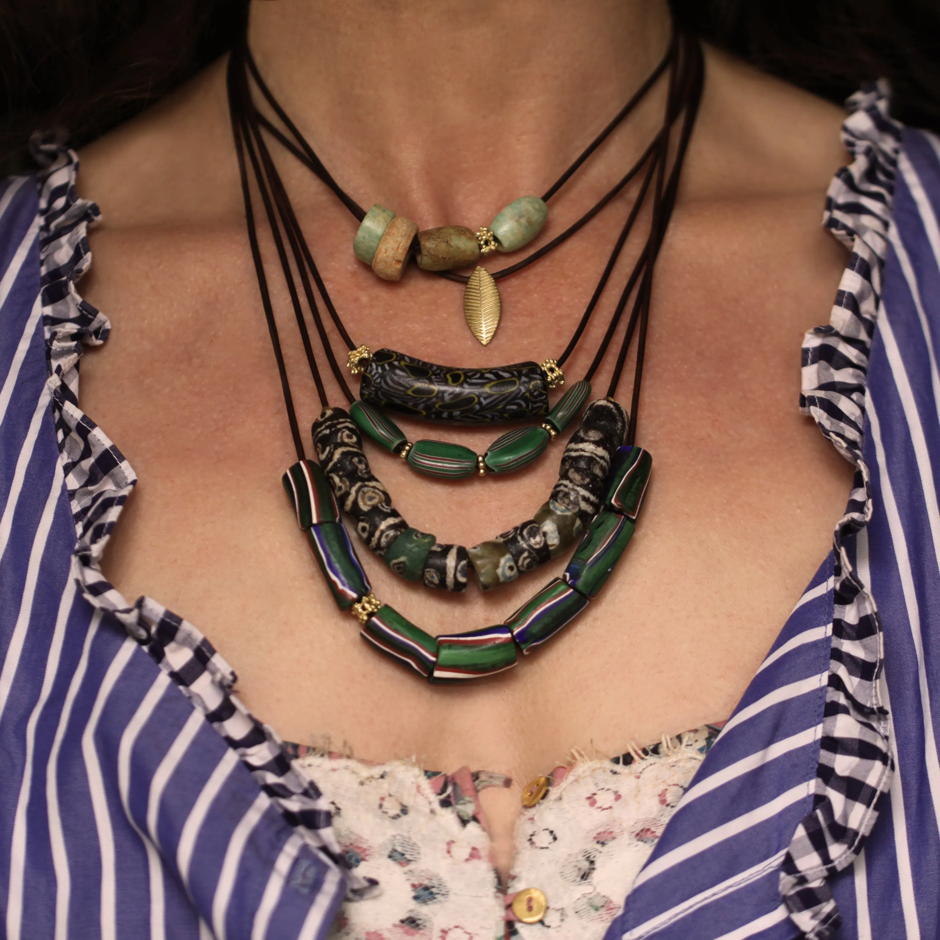 A Single Lotus Leaf Pendant on Leather
