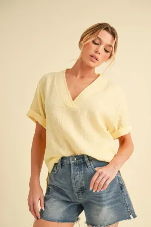 Aemi   Co Side Slit V-Neck Short Sleeve Blouse