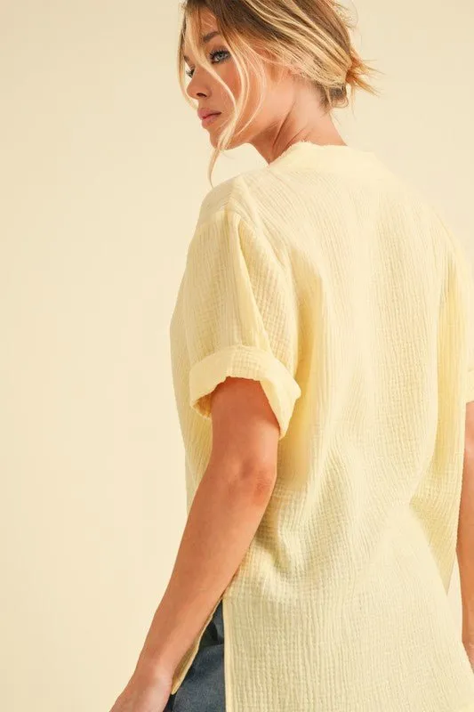 Aemi   Co Side Slit V-Neck Short Sleeve Blouse