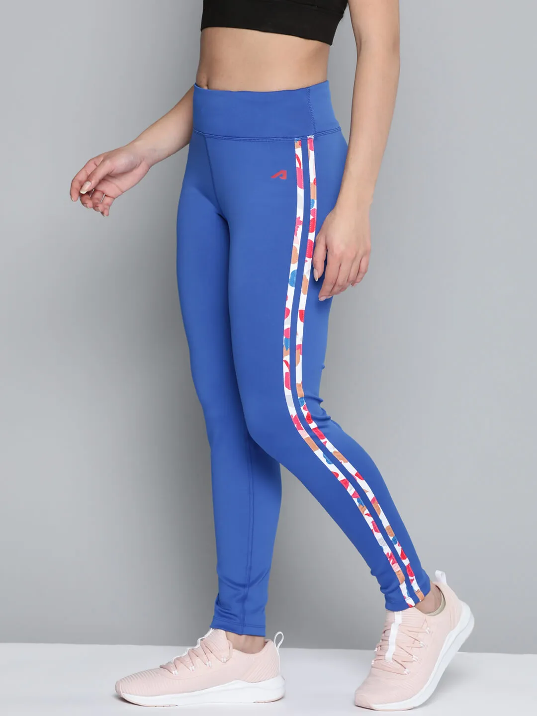 Alcis Women Blue White Striped Sports Tights