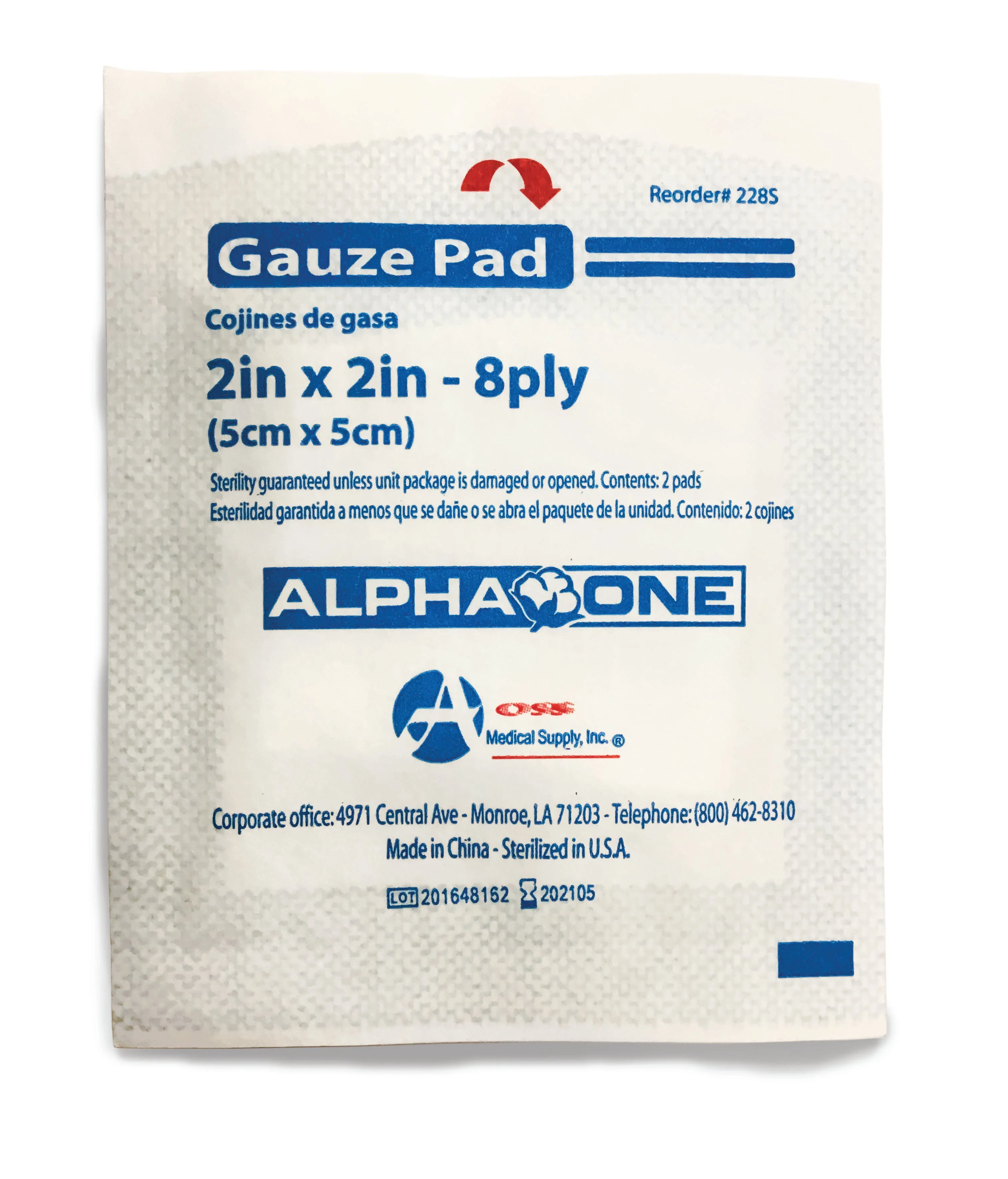 AOSS Gauze Pad, 2 x 2 Inch, 8-Ply (Sterile 2s) - Case