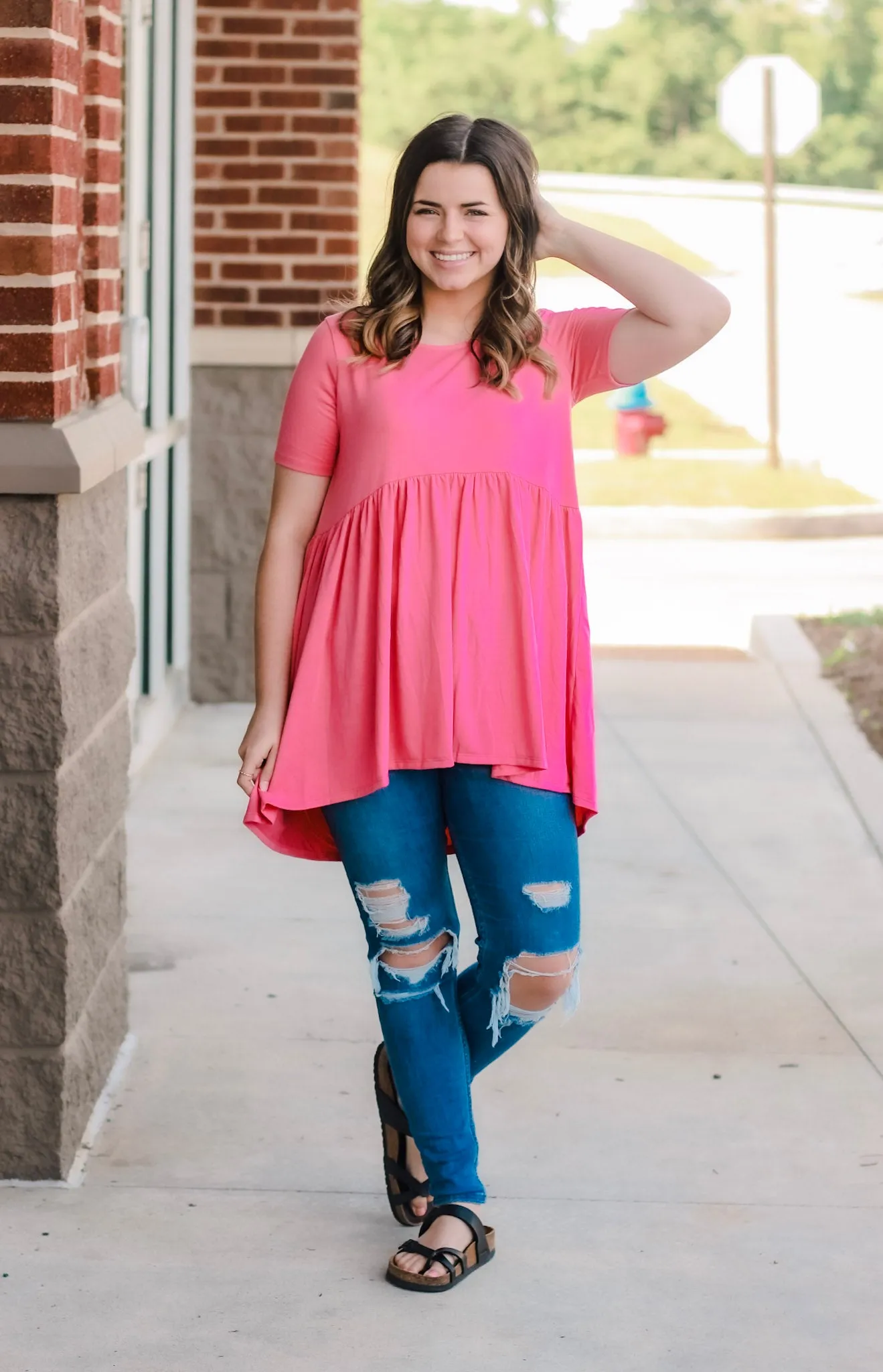 Believe in Me Babydoll Top in Desert Rose