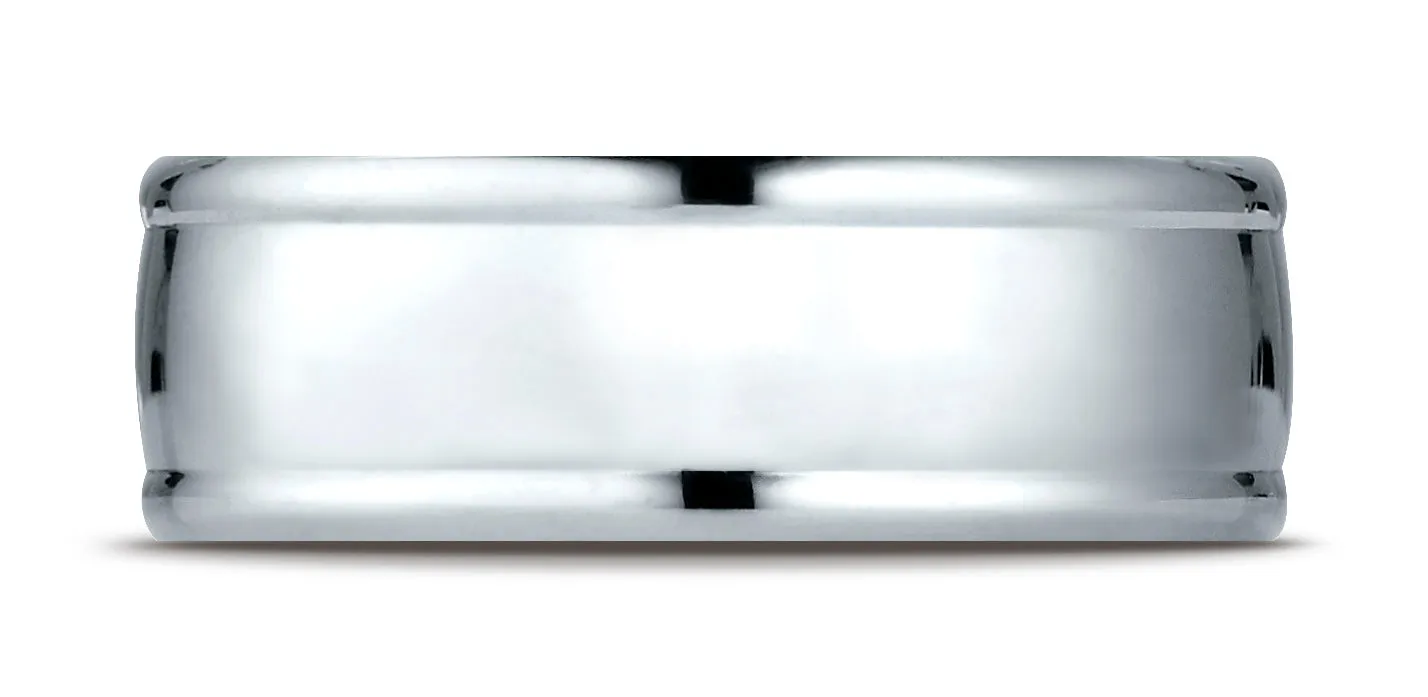 Benchmark 10K White Gold 8mm Comfort-Fit High Polish Finish Round Edge Design Wedding Band Ring