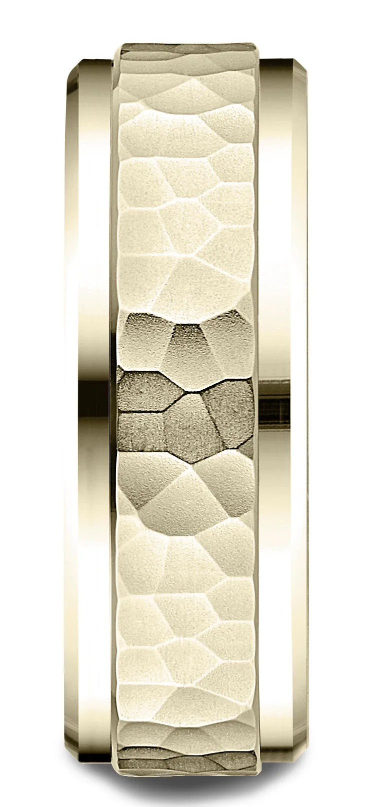Benchmark 10k Yellow Gold 8mm Comfort-Fit Drop Bevel Hammered Finish Design Band, (Sizes 4-15)