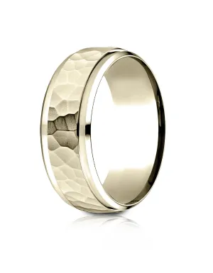 Benchmark 10k Yellow Gold 8mm Comfort-Fit Drop Bevel Hammered Finish Design Band, (Sizes 4-15)