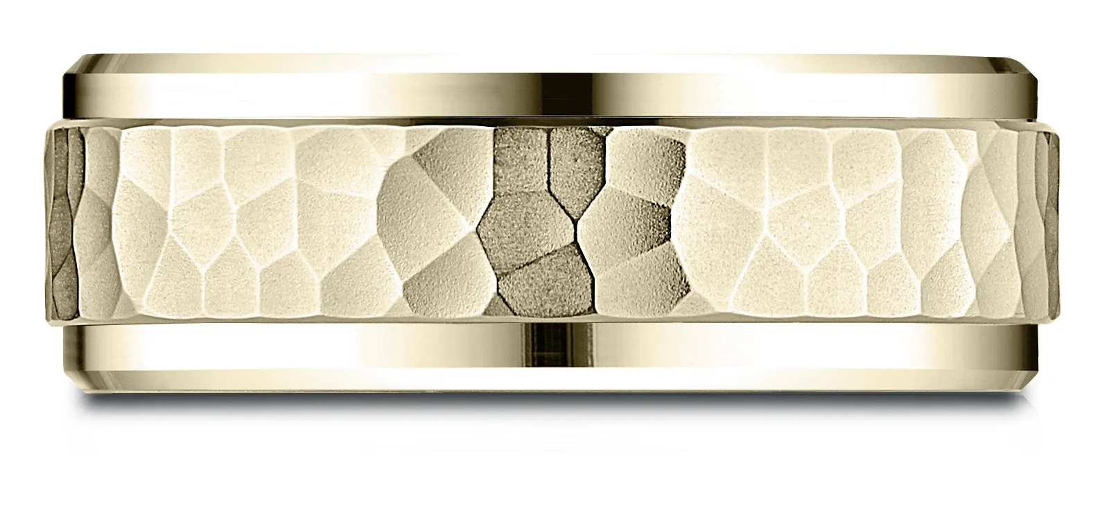 Benchmark 10k Yellow Gold 8mm Comfort-Fit Drop Bevel Hammered Finish Design Band, (Sizes 4-15)