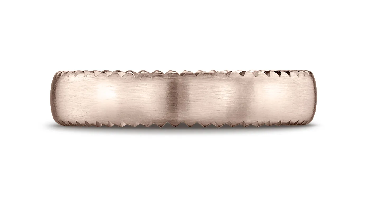 Benchmark 14K Rose Gold 4.5mm Comfort-Fit Satin-Finished Rivet Coin Edging Carved Design Wedding Band