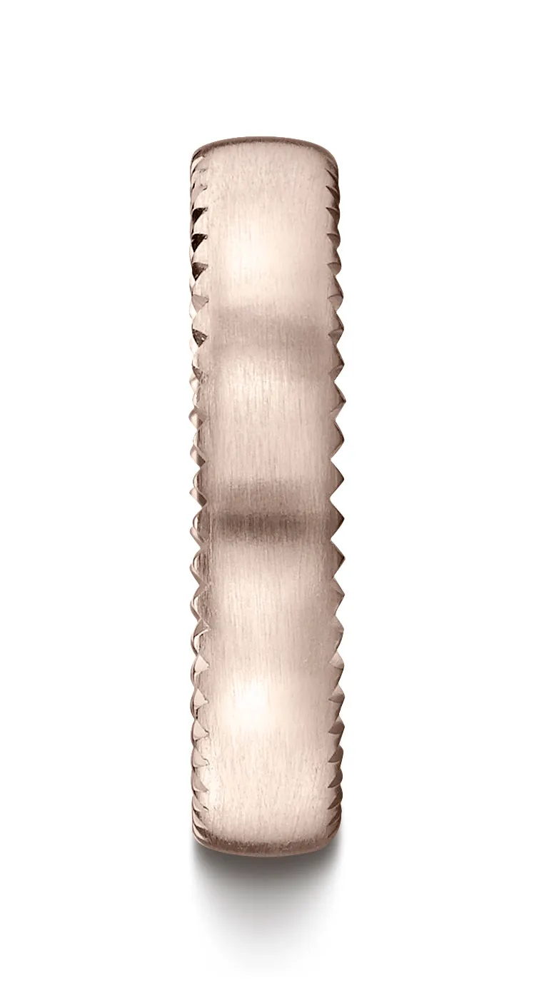 Benchmark 14K Rose Gold 4.5mm Comfort-Fit Satin-Finished Rivet Coin Edging Carved Design Wedding Band