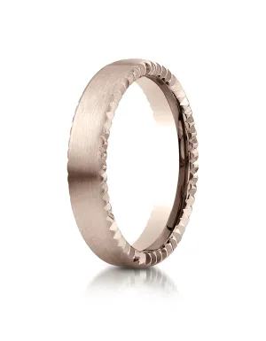 Benchmark 14K Rose Gold 4.5mm Comfort-Fit Satin-Finished Rivet Coin Edging Carved Design Wedding Band