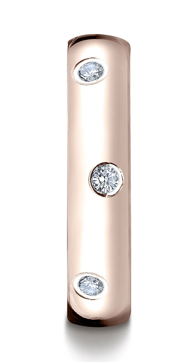 Benchmark 14K Rose Gold 6mm Comfort-Fit Burnish Set 8-Stone Diamond Eternity Wedding Ring (0.32 ct.)