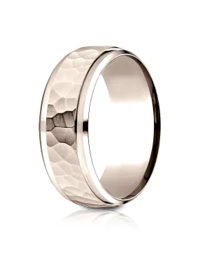 Benchmark 14k Rose Gold 8mm Comfort-Fit Drop Bevel Hammered Finish Design Band, (Sizes 4-15)