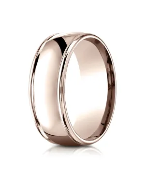 Benchmark 14K Rose Gold 8mm Comfort-Fit High Polish Finish Round Edge Design Wedding Band Ring