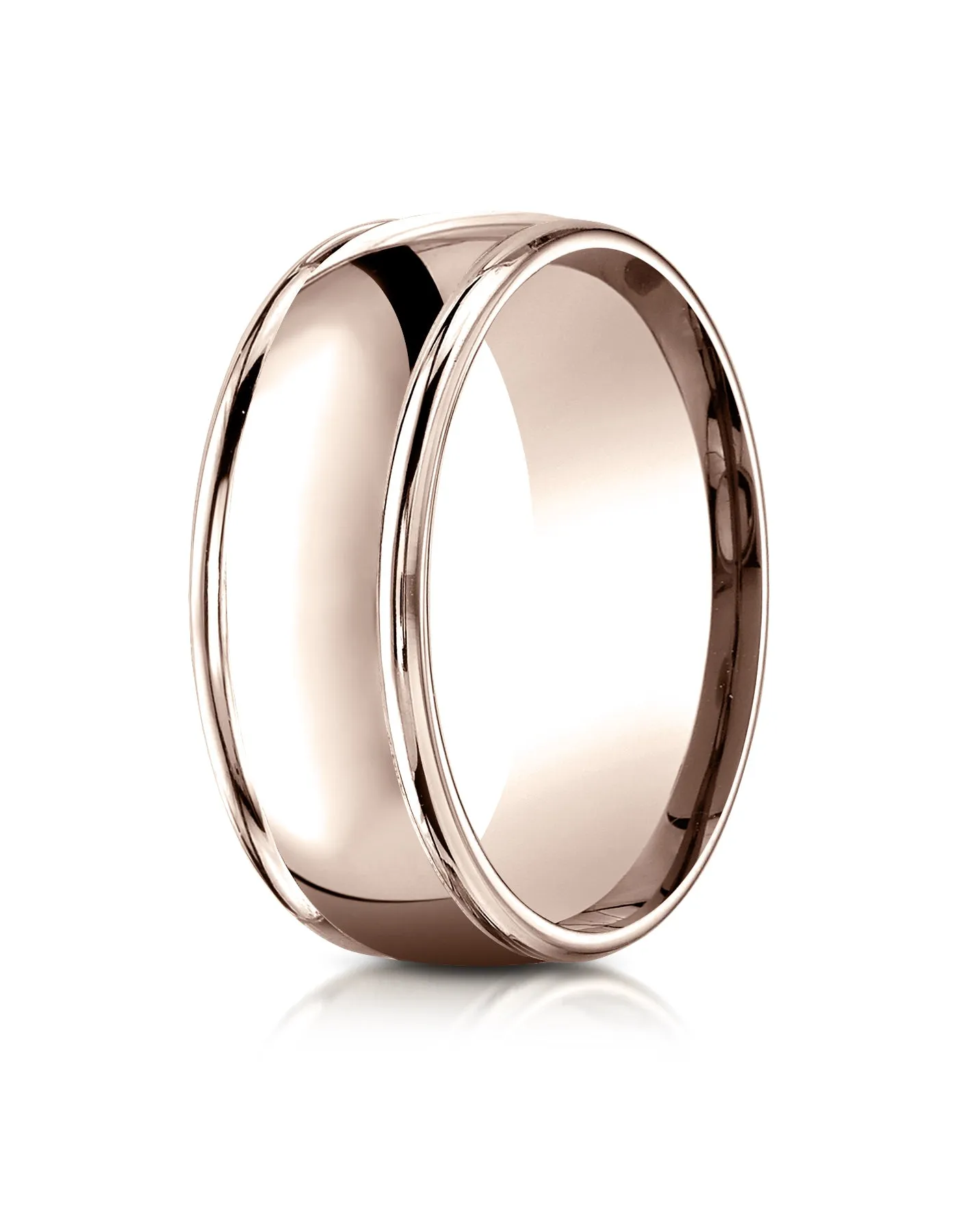 Benchmark 14K Rose Gold 8mm Comfort-Fit High Polish Finish Round Edge Design Wedding Band Ring