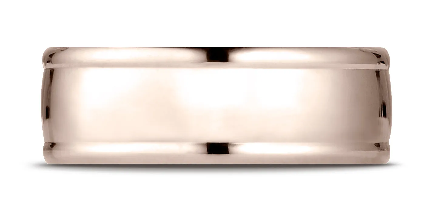 Benchmark 14K Rose Gold 8mm Comfort-Fit High Polish Finish Round Edge Design Wedding Band Ring