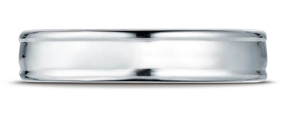 Benchmark 14K White Gold 4mm Comfort-Fit Satin-Finished High Polish Finish Round Edge Design Wedding Band