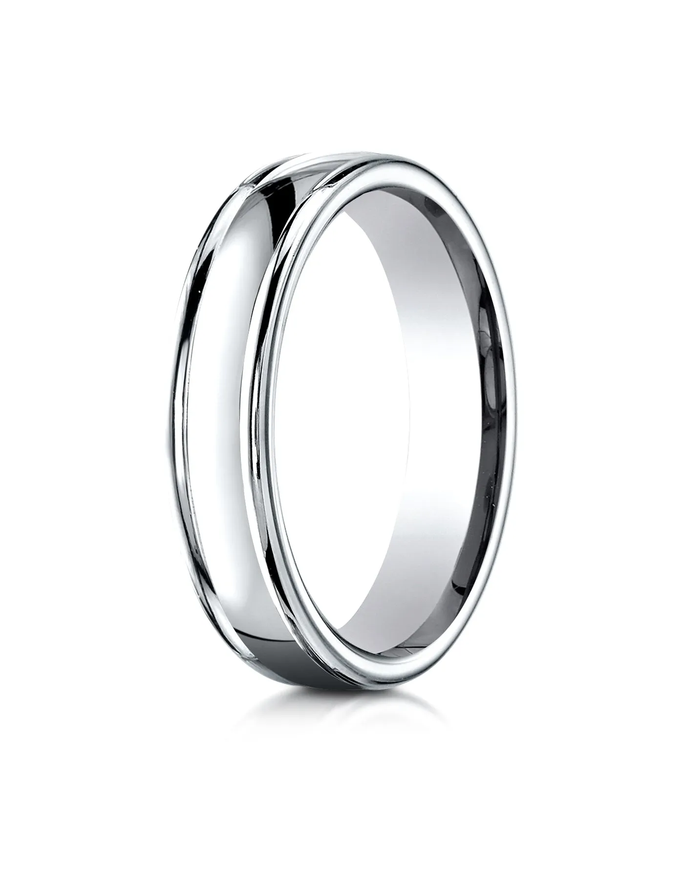 Benchmark 14K White Gold 4mm Comfort-Fit Satin-Finished High Polish Finish Round Edge Design Wedding Band