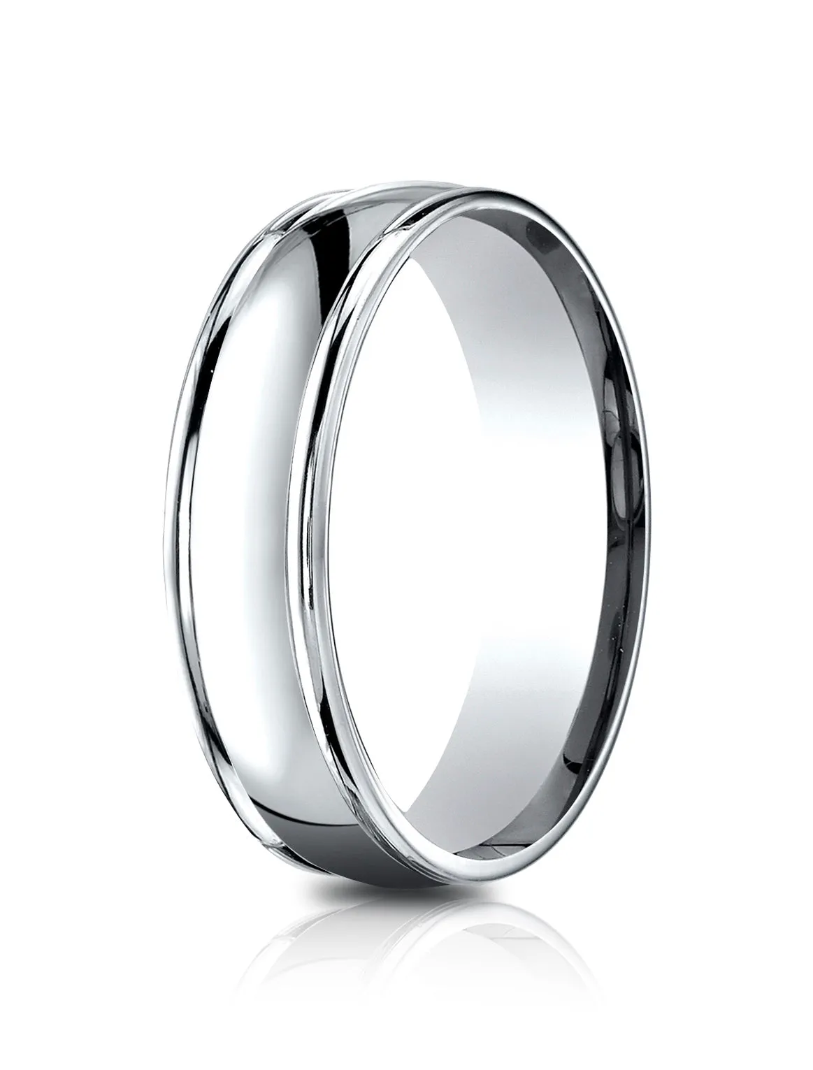 Benchmark 14k White Gold 6.5mm Comfort-Fit high polish finish round edge Design band, (Size 4-14)