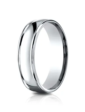 Benchmark 14k White Gold 6.5mm Comfort-Fit high polish finish round edge Design band, (Size 4-14)