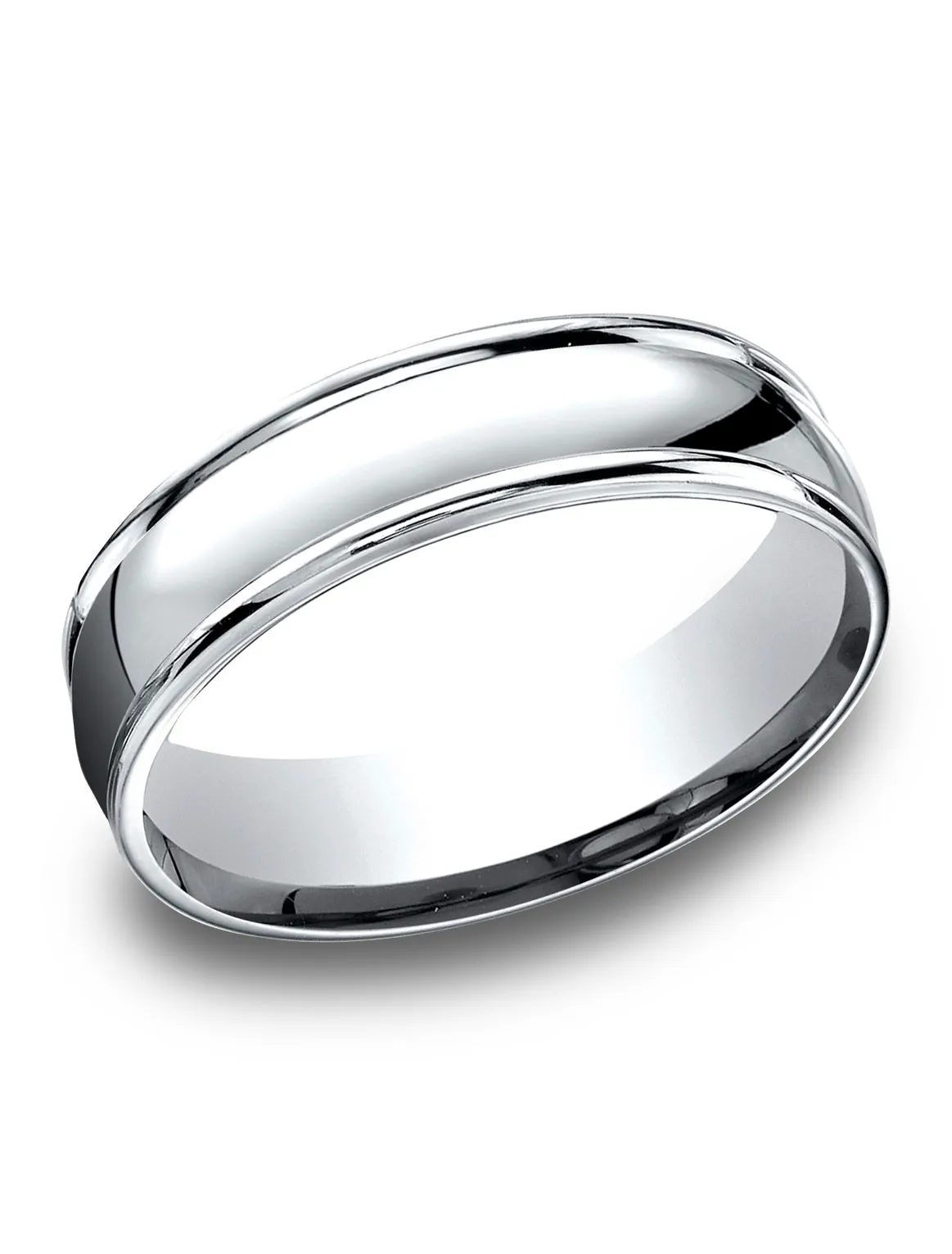 Benchmark 14k White Gold 6.5mm Comfort-Fit high polish finish round edge Design band, (Size 4-14)