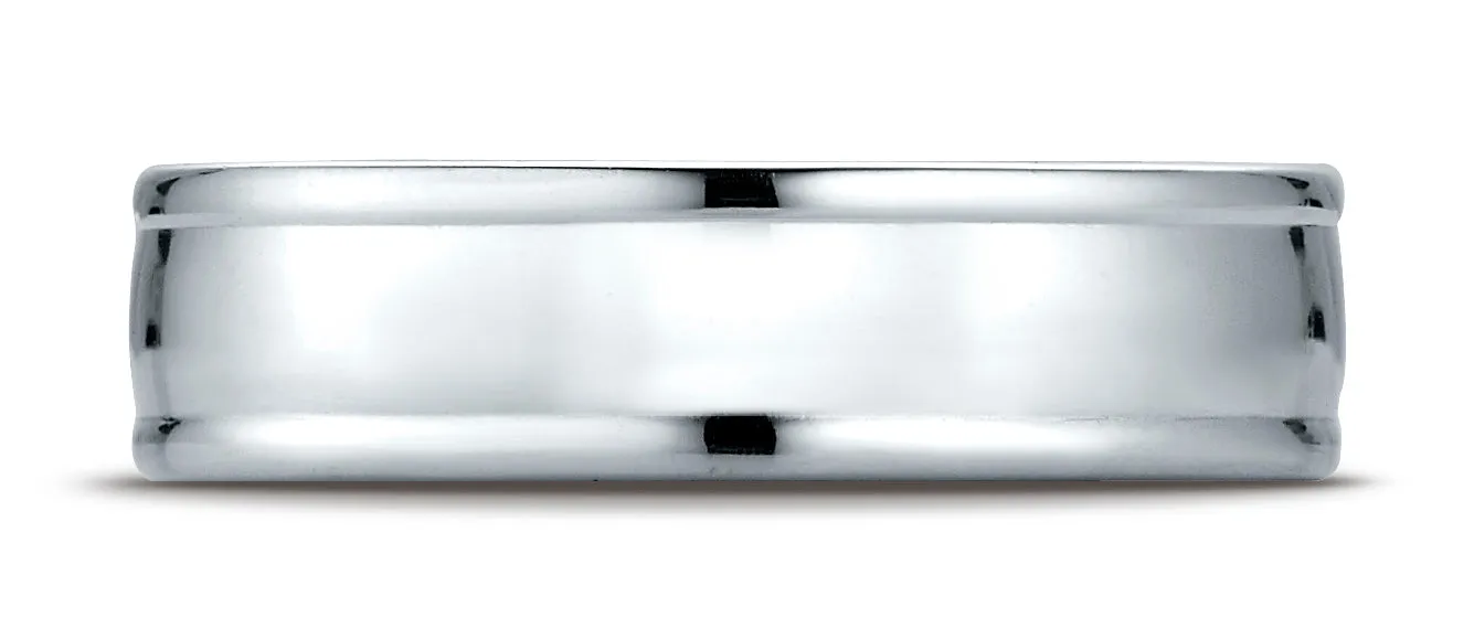 Benchmark 14k White Gold 6.5mm Comfort-Fit high polish finish round edge Design band, (Size 4-14)