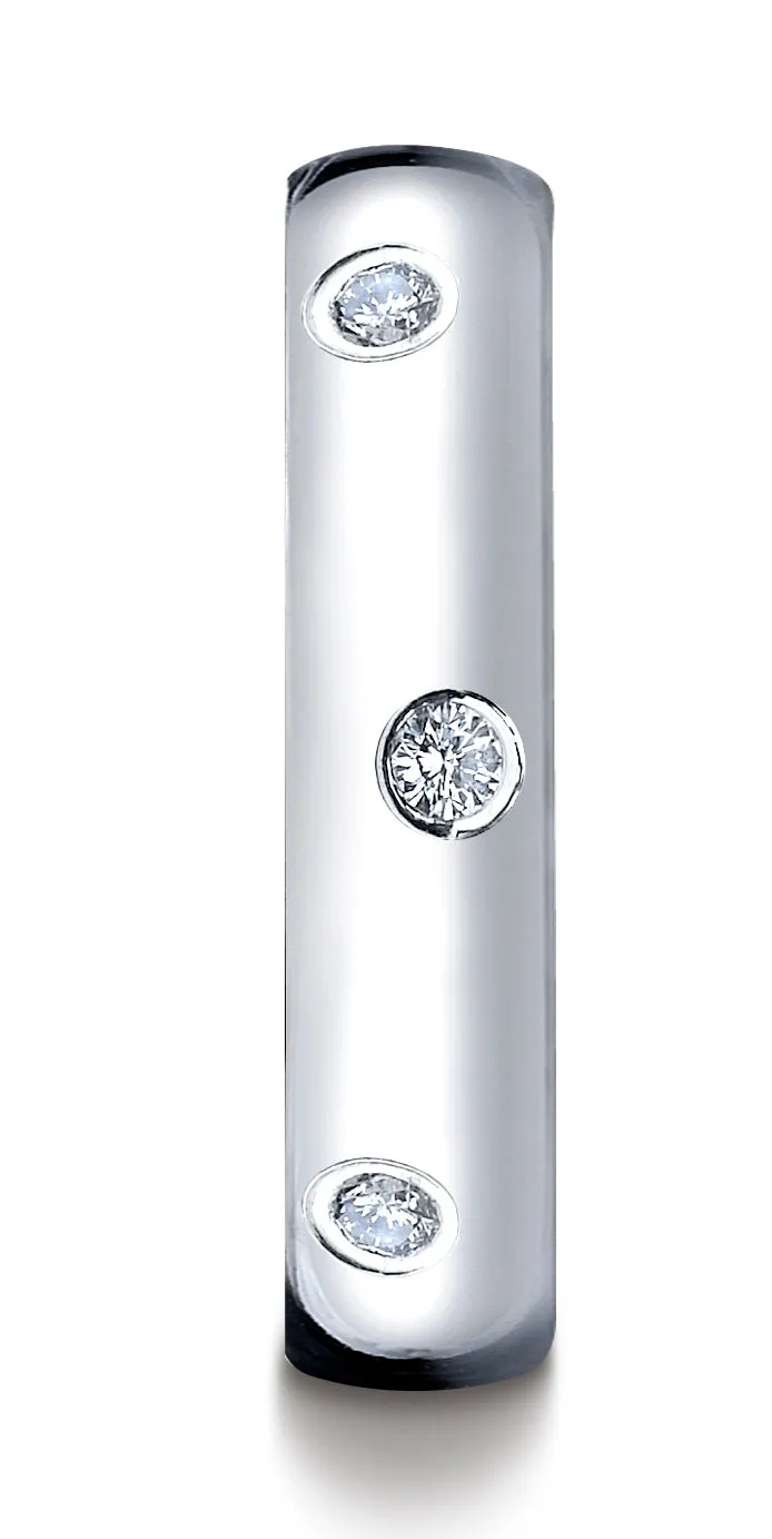 Benchmark 14K White Gold 6mm Comfort-Fit Burnish Set 8-Stone Diamond Eternity Wedding Band (0.32 ct.)