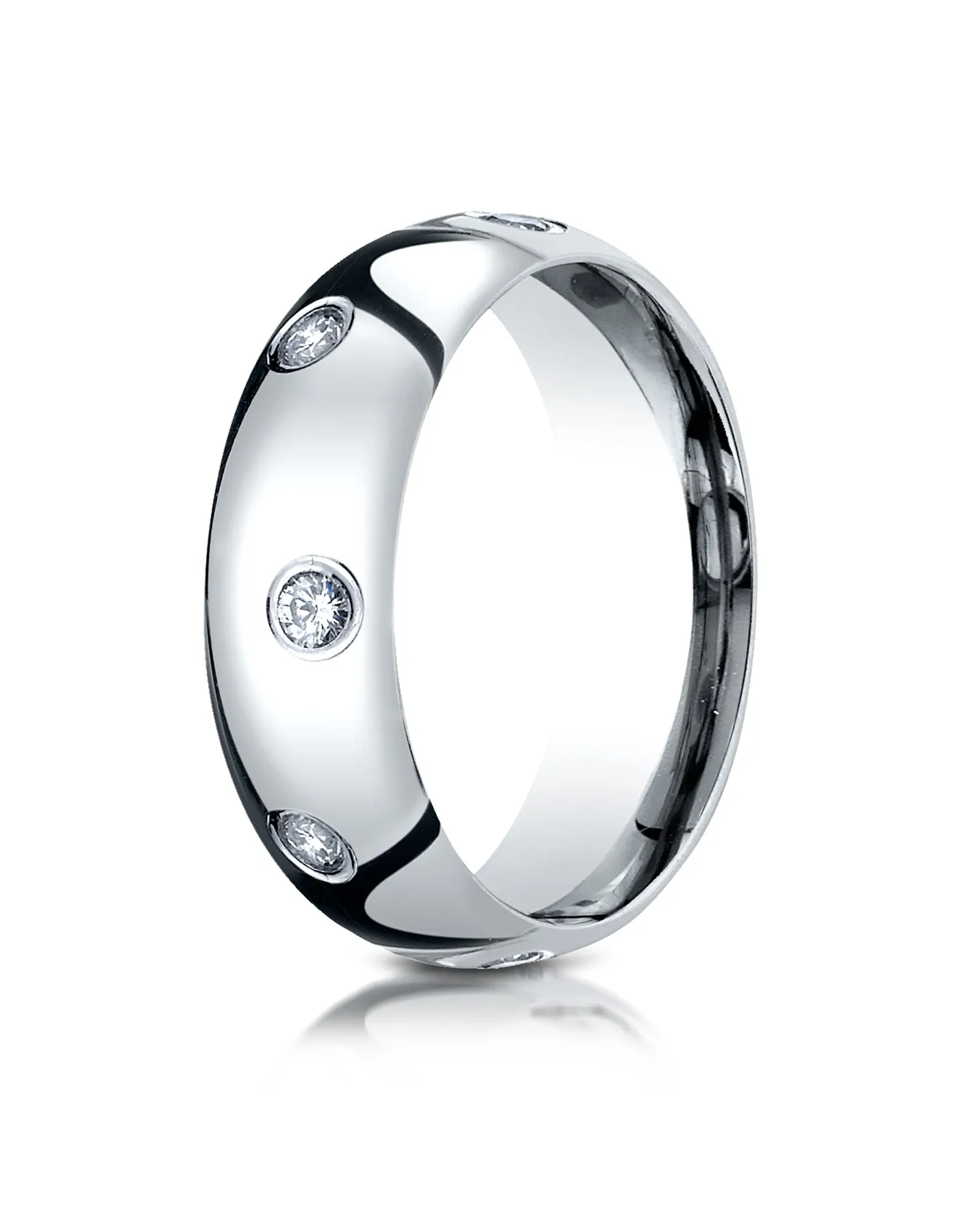 Benchmark 14K White Gold 6mm Comfort-Fit Burnish Set 8-Stone Diamond Eternity Wedding Band (0.32 ct.)