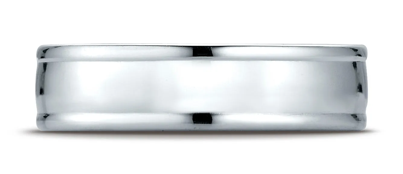 Benchmark 14K White Gold 6mm Comfort-Fit High Polish Finish Round Edge Design Wedding Band Ring