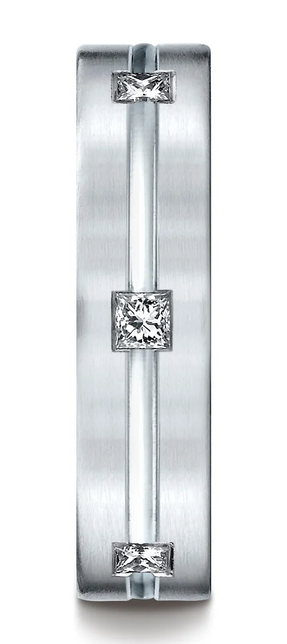 Benchmark 14K White Gold 6mm Comfort-Fit Princess Cut Burnish Set 6-Stone Eternity Wedding Band (0.60ct)