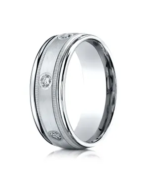 Benchmark 14K White Gold 8mm Comfort-Fit Burnish Set 6-Stone Diamond Eternity Ring w/ Milgrain (0.48ct)
