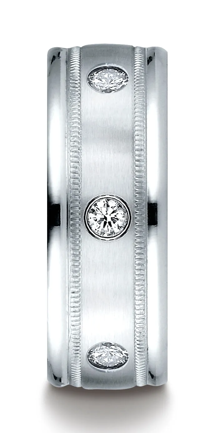 Benchmark 14K White Gold 8mm Comfort-Fit Burnish Set 6-Stone Diamond Eternity Ring w/ Milgrain (0.48ct)