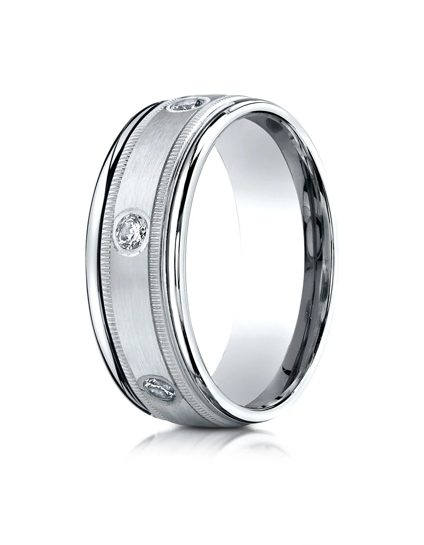 Benchmark 14K White Gold 8mm Comfort-Fit Burnish Set 6-Stone Diamond Eternity Ring w/ Milgrain (0.48ct)