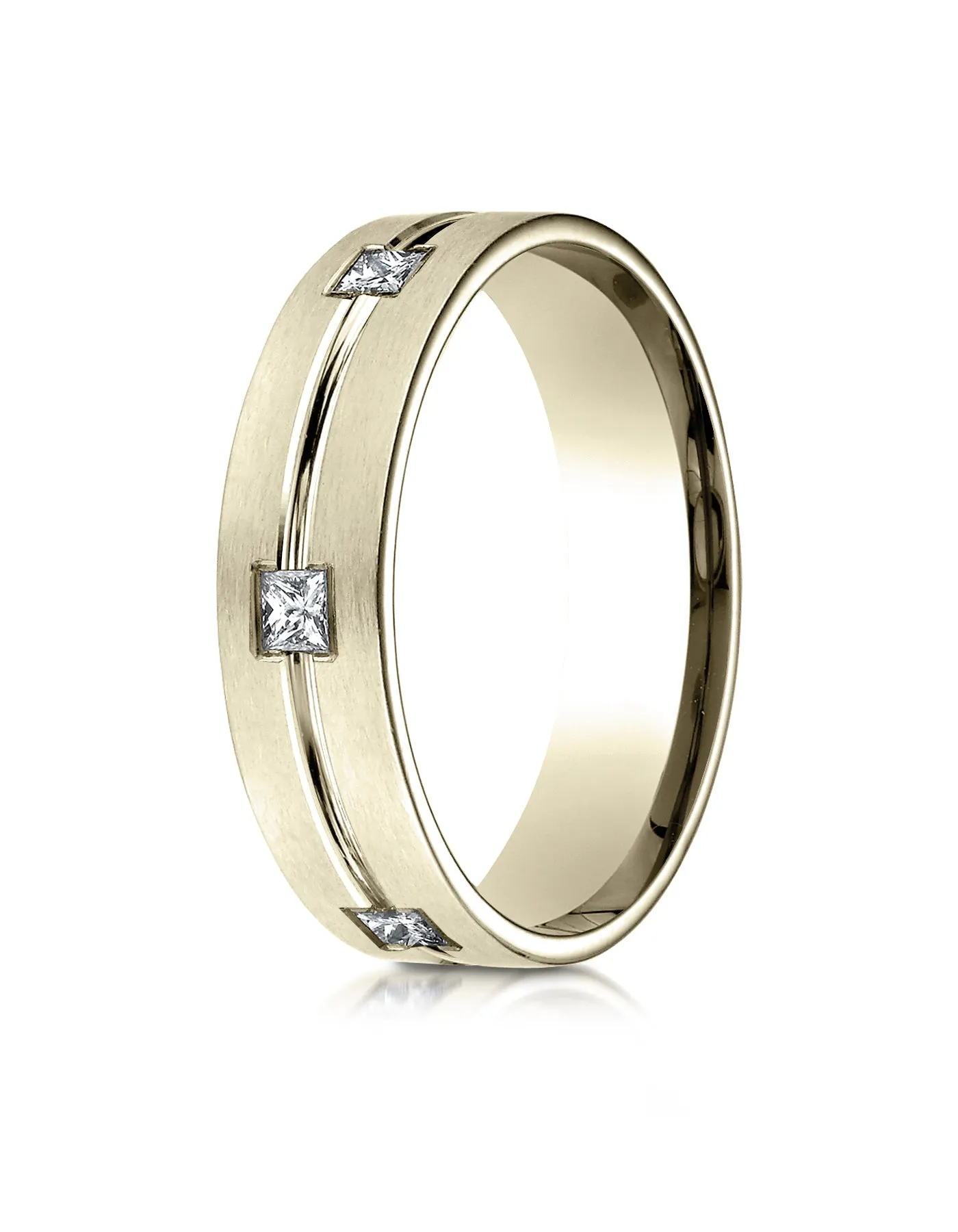 Benchmark 14K Yellow Gold 6mm Comfort-Fit Princess Cut Burnish Set 6-Stone Eternity Wedding Band(0.60ct)
