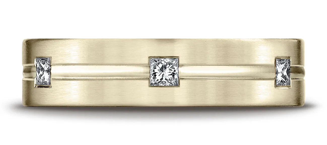 Benchmark 14K Yellow Gold 6mm Comfort-Fit Princess Cut Burnish Set 6-Stone Eternity Wedding Band(0.60ct)