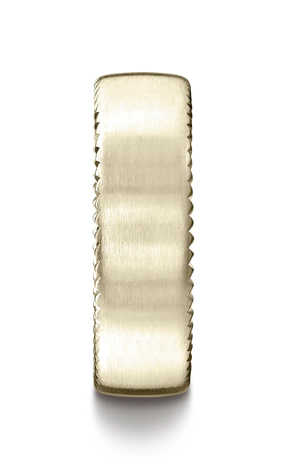 Benchmark 14K Yellow Gold 7.5mm Comfort-Fit Satin-Finished Rivet Coin Edging Carved Design Wedding Band