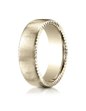 Benchmark 14K Yellow Gold 7.5mm Comfort-Fit Satin-Finished Rivet Coin Edging Carved Design Wedding Band