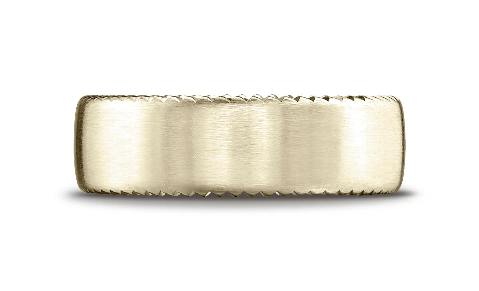Benchmark 14K Yellow Gold 7.5mm Comfort-Fit Satin-Finished Rivet Coin Edging Carved Design Wedding Band