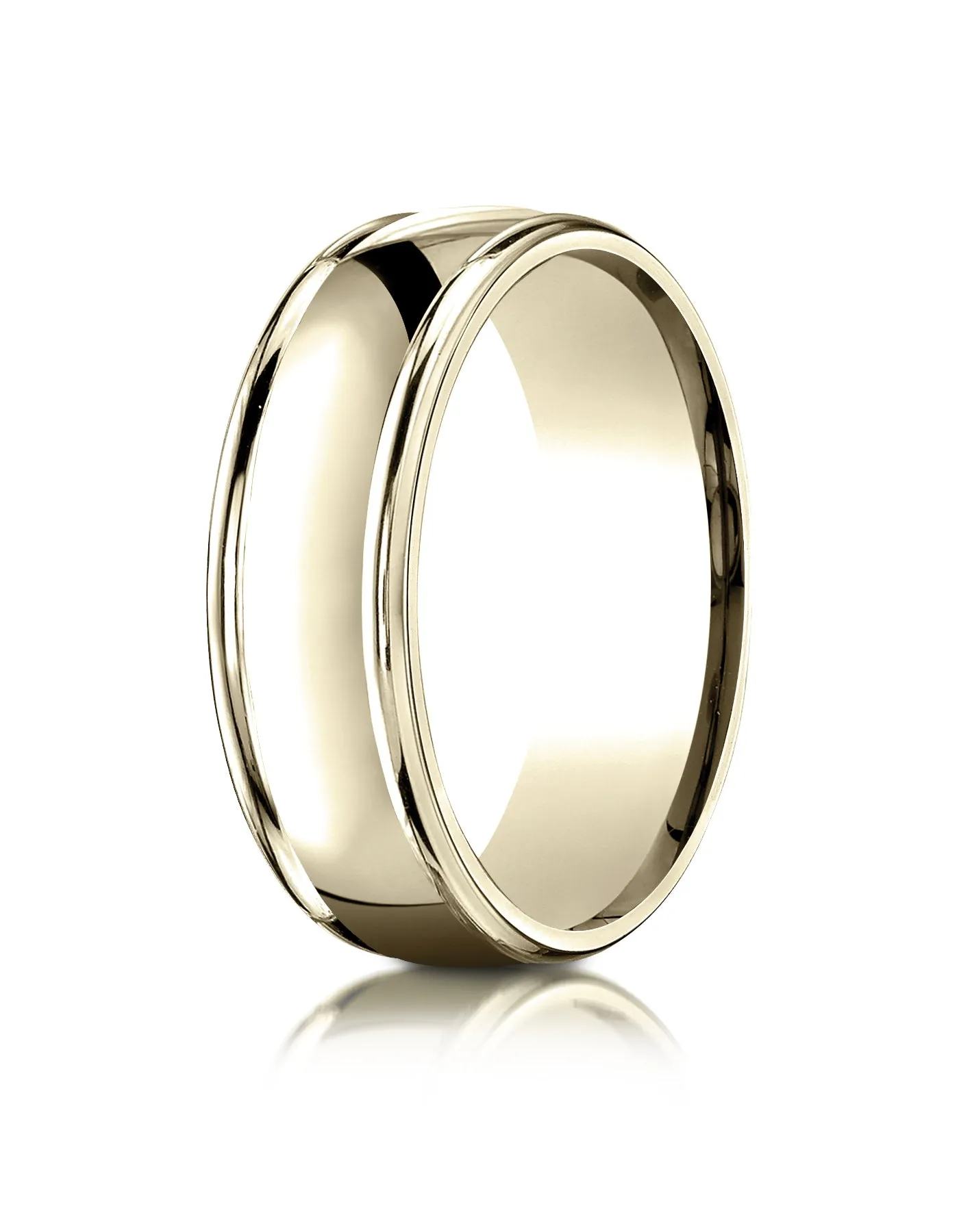 Benchmark 14k Yellow Gold 7mm Comfort-Fit high polish finish round edge Design band, (Sizes 4-15)