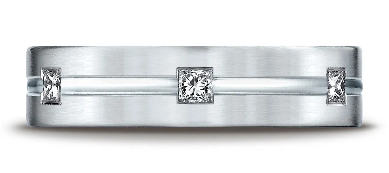 Benchmark 18K White Gold 6mm Comfort-Fit Princess Cut Burnish Set 6-Stone Eternity Wedding Band (0.60ct)