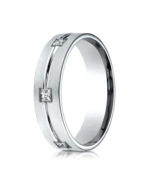 Benchmark 18K White Gold 6mm Comfort-Fit Princess Cut Burnish Set 6-Stone Eternity Wedding Band (0.60ct)