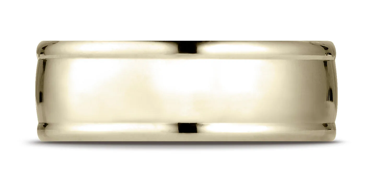 Benchmark 18K Yellow Gold 8mm Comfort-Fit High Polish Finish Round Edge Design Wedding Band Ring