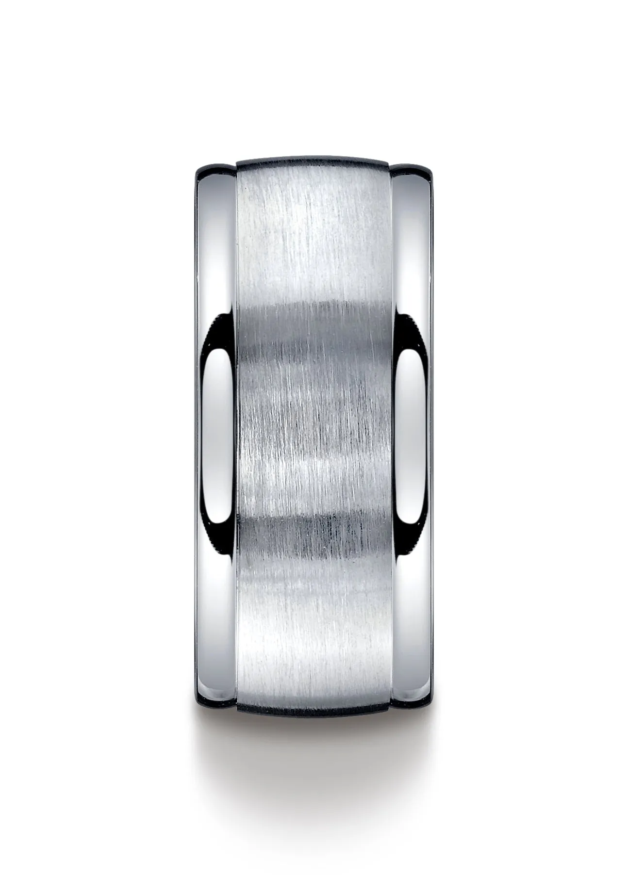 Benchmark Argentium Silver 10mm Comfort-Fit Satin-Finished High Polished Round Edge Design Wedding Band