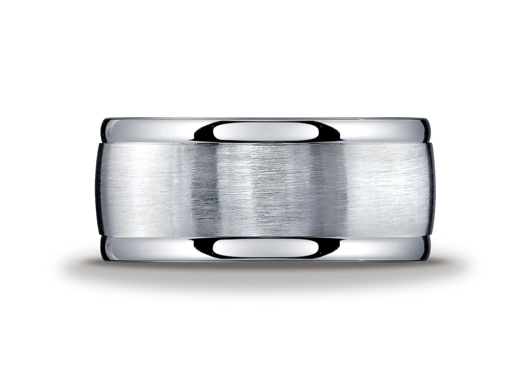 Benchmark Argentium Silver 10mm Comfort-Fit Satin-Finished High Polished Round Edge Design Wedding Band