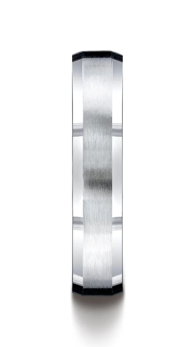Benchmark Argentium Silver 5mm Comfort-Fit Satin-Finished Beveled Edge Design Band, (Size 6-15)