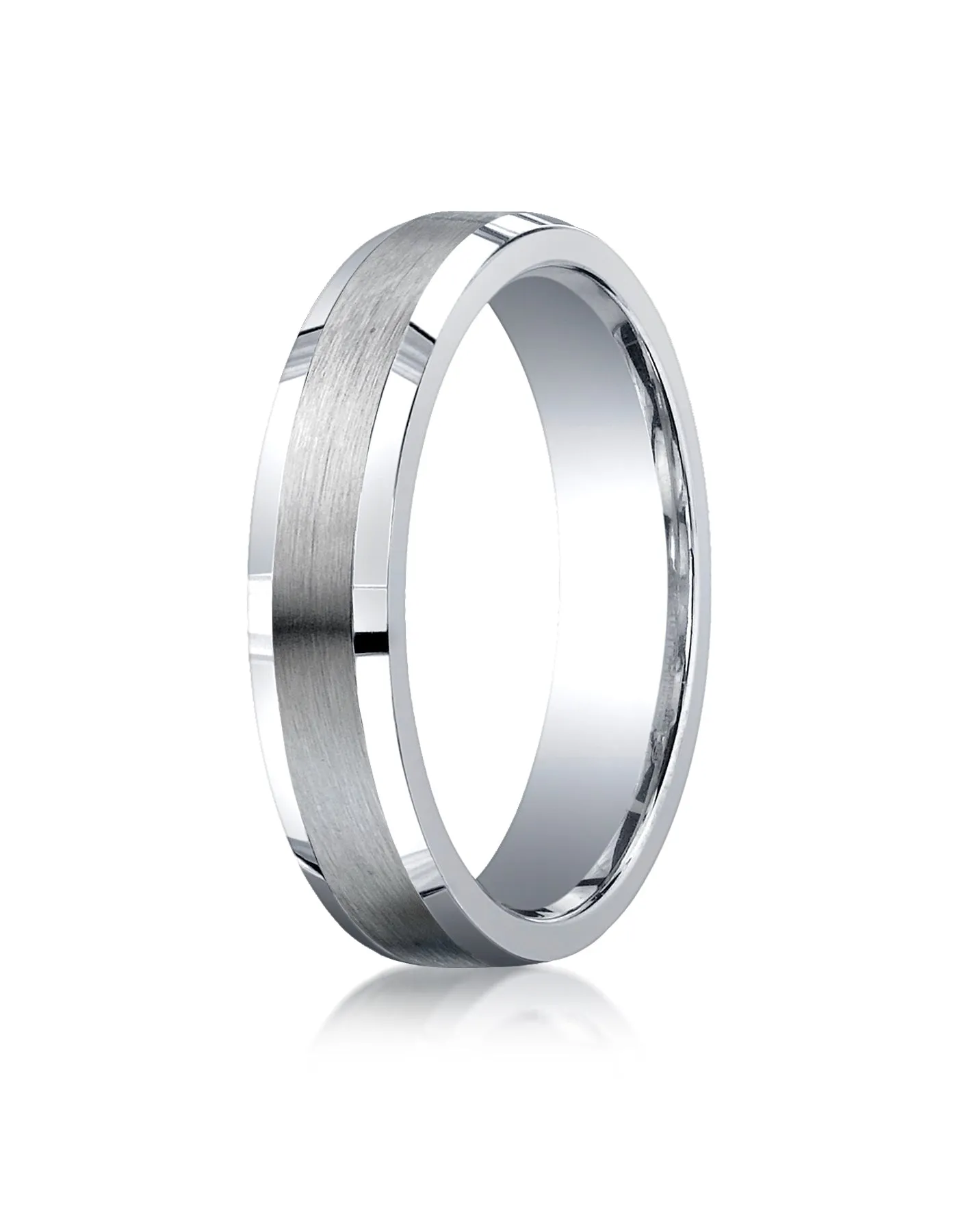 Benchmark Argentium Silver 5mm Comfort-Fit Satin-Finished Beveled Edge Design Band, (Size 6-15)